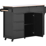 SINOFURN Black Mdf Base with Wood Top Rolling Kitchen Cart (18.5-in x 53.1-in x 37-in)