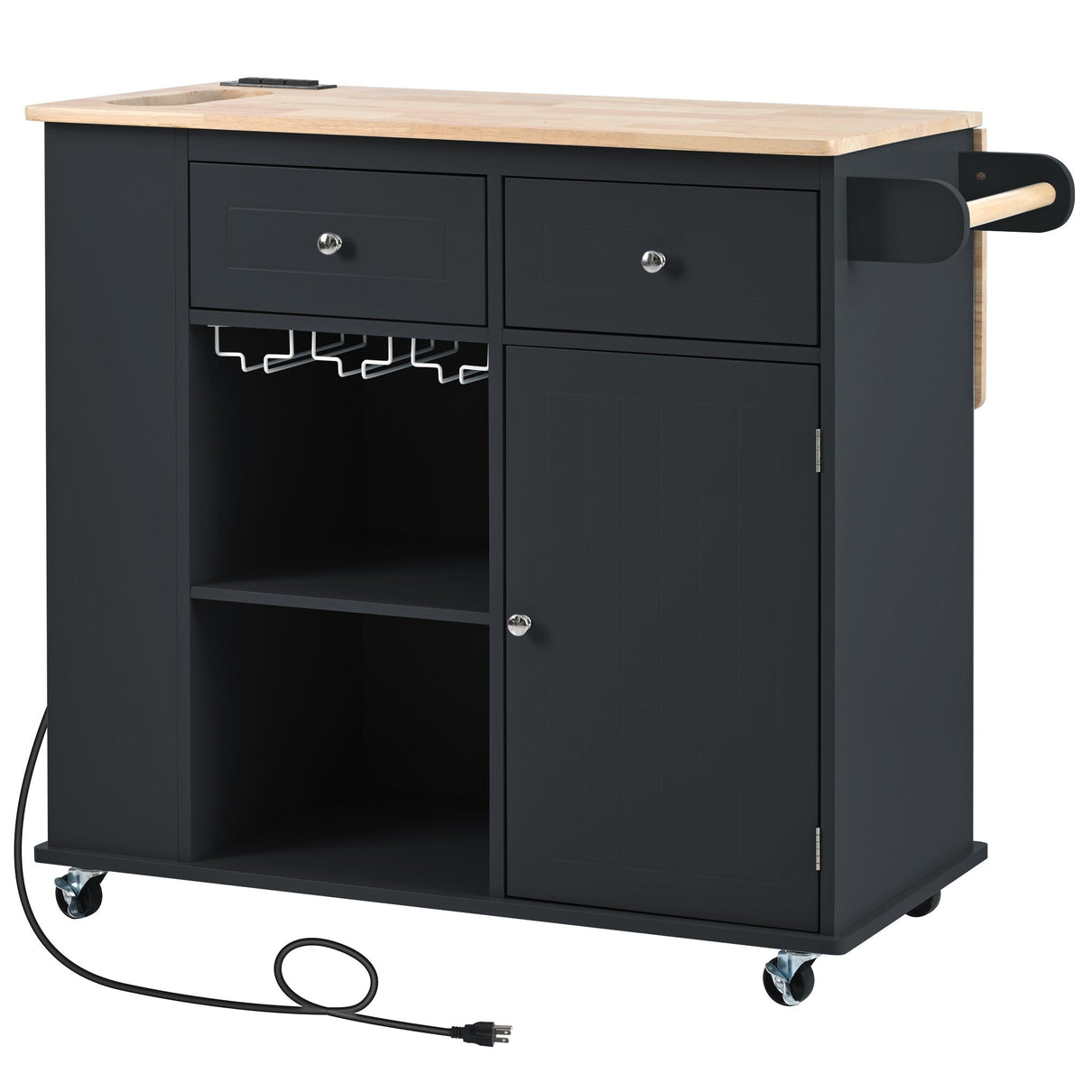 SINOFURN Black Mdf Base with Wood Top Rolling Kitchen Cart (29.3-in x 39.8-in x 33.7-in)