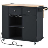 SINOFURN Black Mdf Base with Wood Top Rolling Kitchen Cart (29.3-in x 39.8-in x 33.7-in)