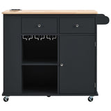 SINOFURN Black Mdf Base with Wood Top Rolling Kitchen Cart (29.3-in x 39.8-in x 33.7-in)