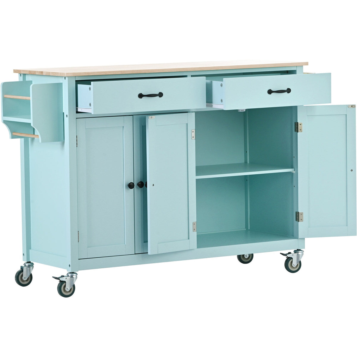 SINOFURN Blue Mdf Base with Wood Top Rolling Kitchen Cart (18.5-in x 54.33-in x 36.22-in)