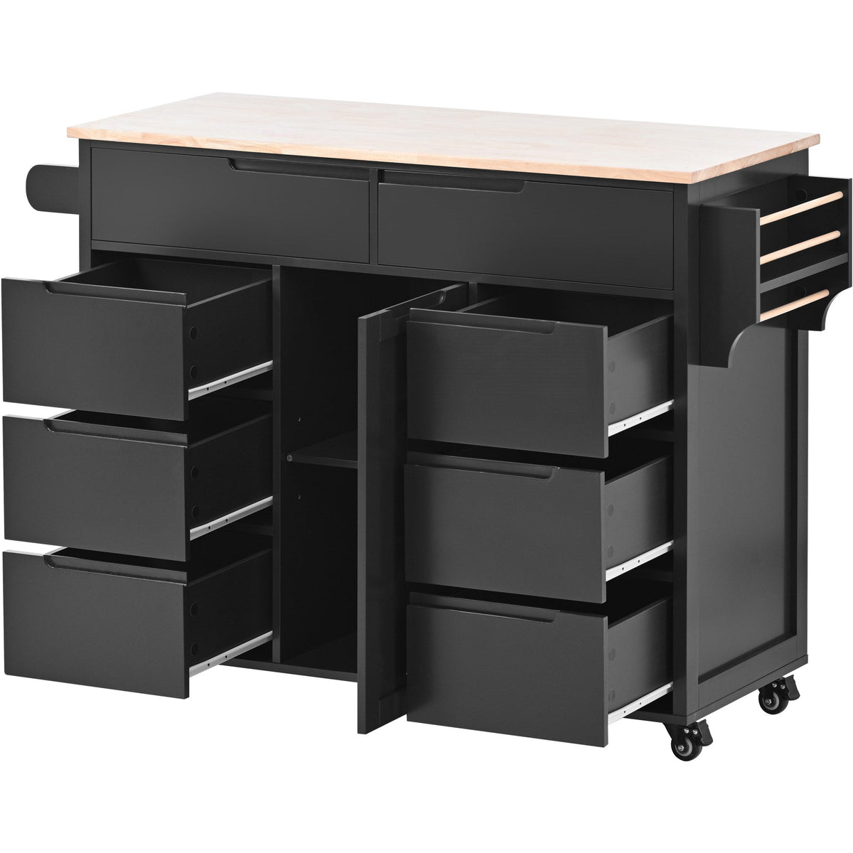 SINOFURN Black Mdf Base with Wood Top Rolling Kitchen Cart (18.5-in x 53.1-in x 37-in)