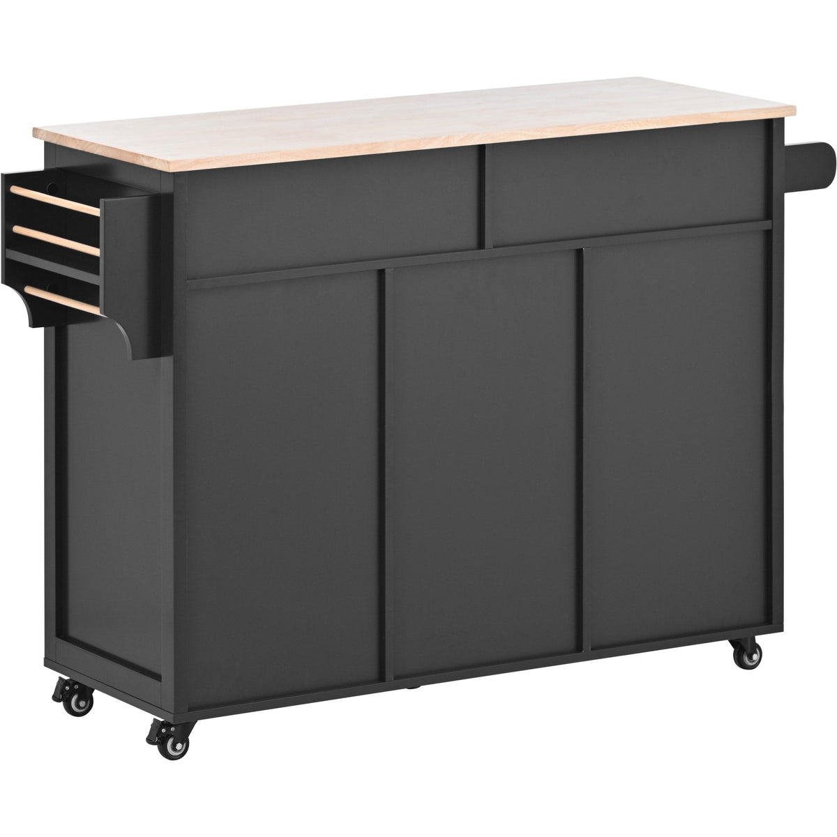 SINOFURN Black Mdf Base with Wood Top Rolling Kitchen Cart (18.5-in x 53.1-in x 37-in)