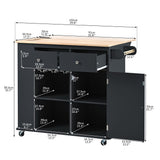 SINOFURN Black Mdf Base with Wood Top Rolling Kitchen Cart (29.3-in x 39.8-in x 33.7-in)