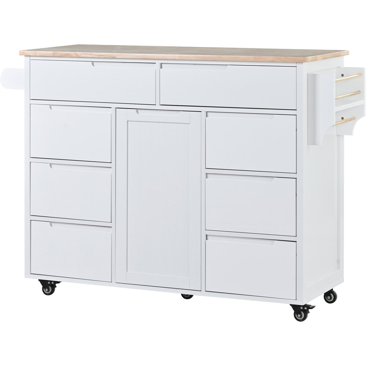 SINOFURN White Mdf Base with Wood Top Rolling Kitchen Cart (18.5-in x 53.1-in x 37-in)