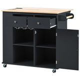 SINOFURN Black Mdf Base with Wood Top Rolling Kitchen Cart (29.3-in x 39.8-in x 33.7-in)