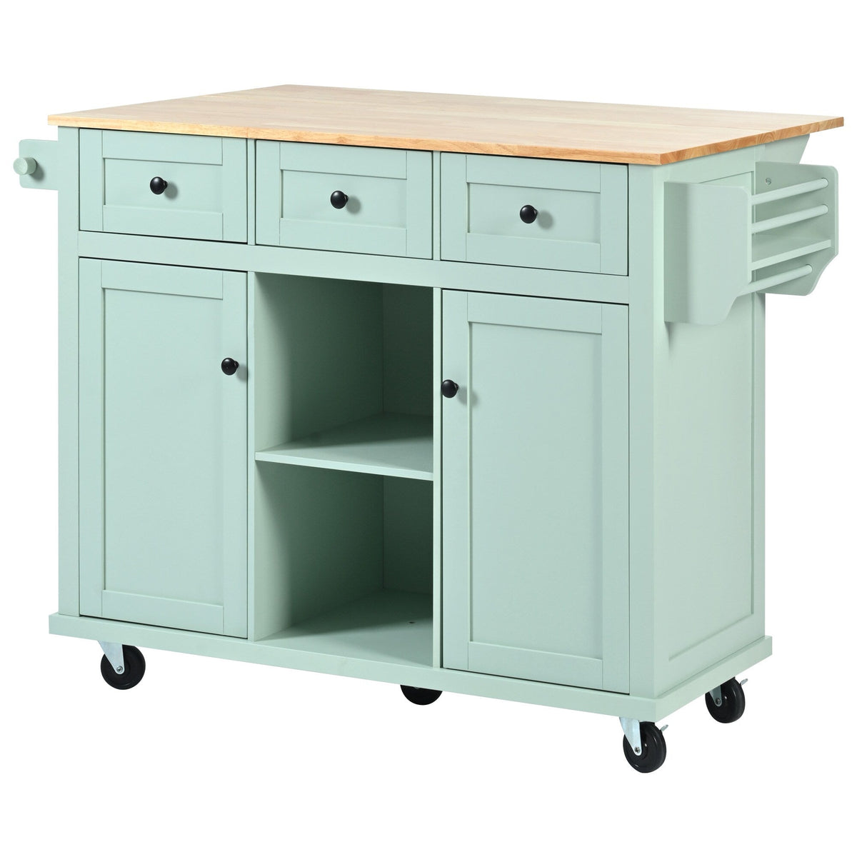 SINOFURN Green Mdf Base with Wood Top Rolling Kitchen Island (17.7-in x 53.1-in x 37.2-in)