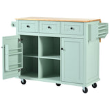 SINOFURN Green Mdf Base with Wood Top Rolling Kitchen Island (17.7-in x 53.1-in x 37.2-in)
