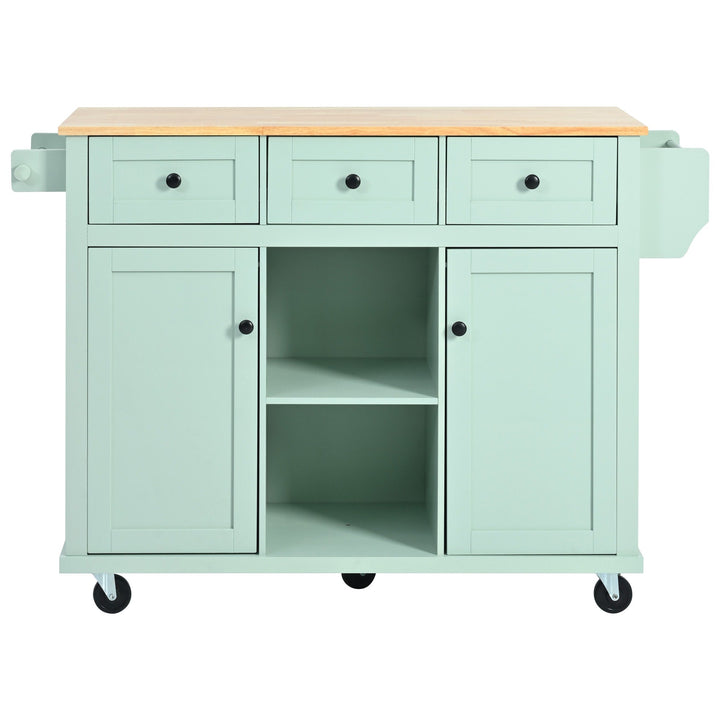 SINOFURN Green Mdf Base with Wood Top Rolling Kitchen Island (17.7-in x 53.1-in x 37.2-in)