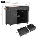 SINOFURN Black Mdf Base with Wood Top Rolling Kitchen Cart (18.5-in x 53.1-in x 37-in)
