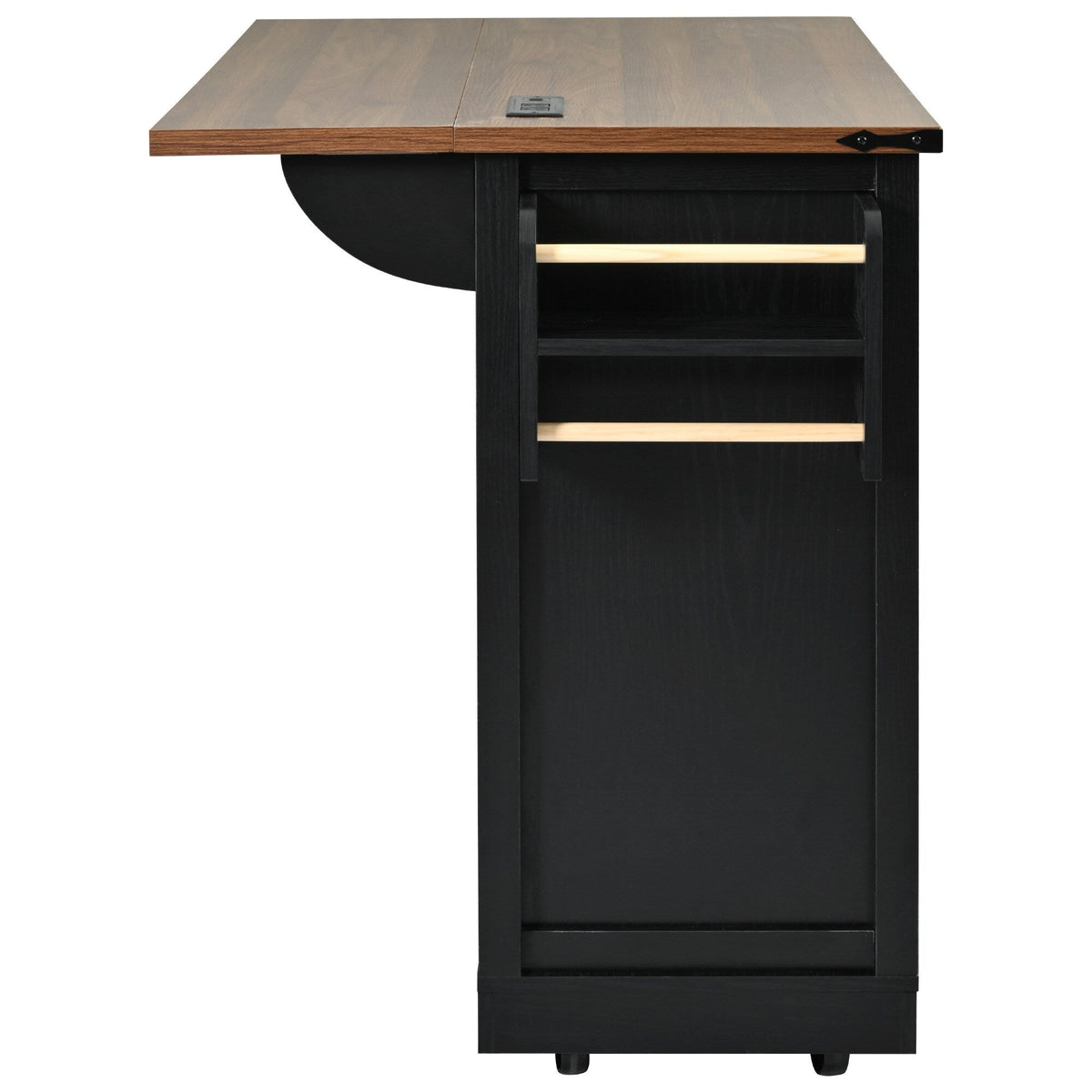 SINOFURN Black Mdf Base with Mdf Wood Top Rolling Kitchen Island (28.8-in x 53.8-in x 36.5-in)