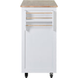 SINOFURN White Mdf Base with Wood Top Rolling Kitchen Cart (18.5-in x 53.1-in x 37-in)