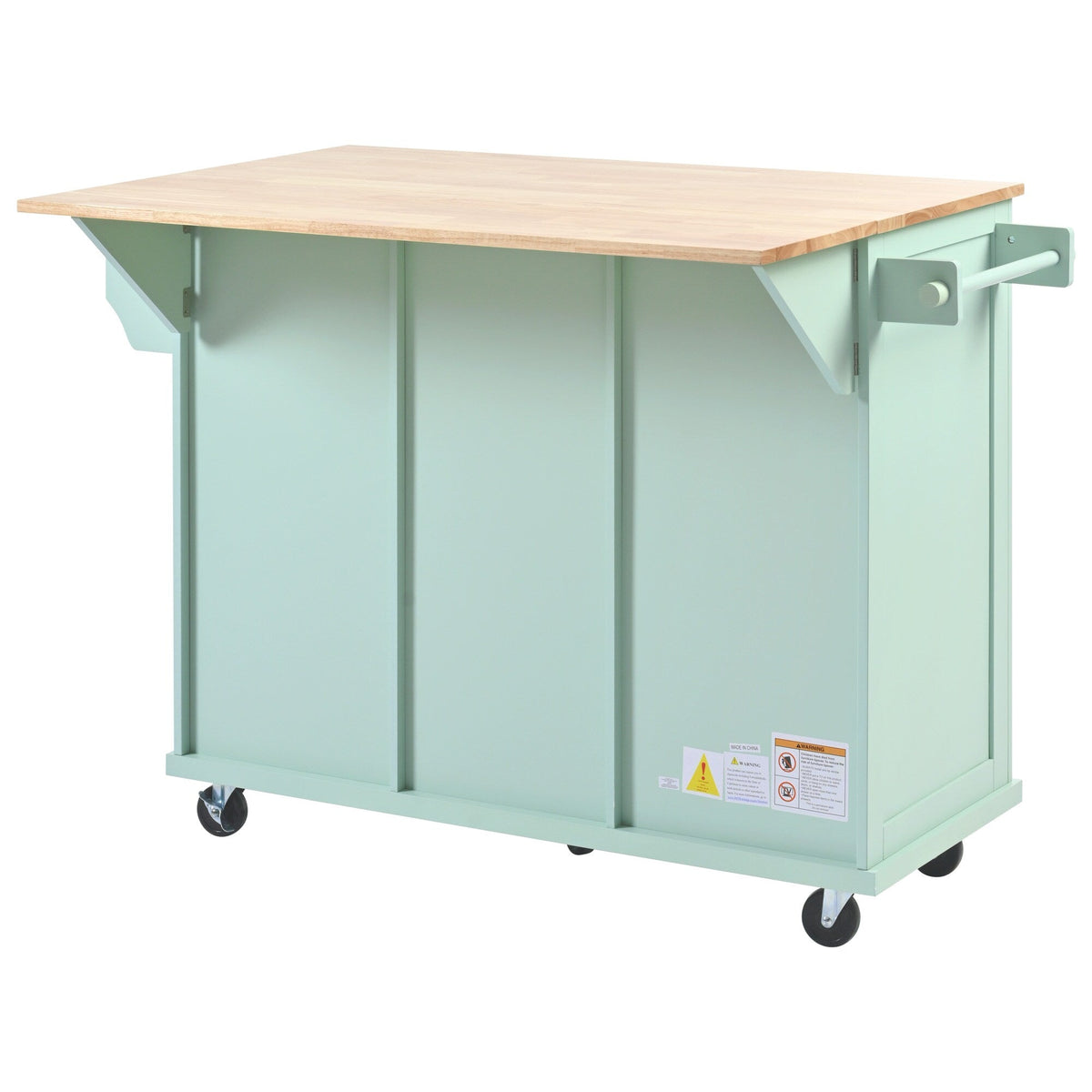 SINOFURN Green Mdf Base with Wood Top Rolling Kitchen Island (17.7-in x 53.1-in x 37.2-in)