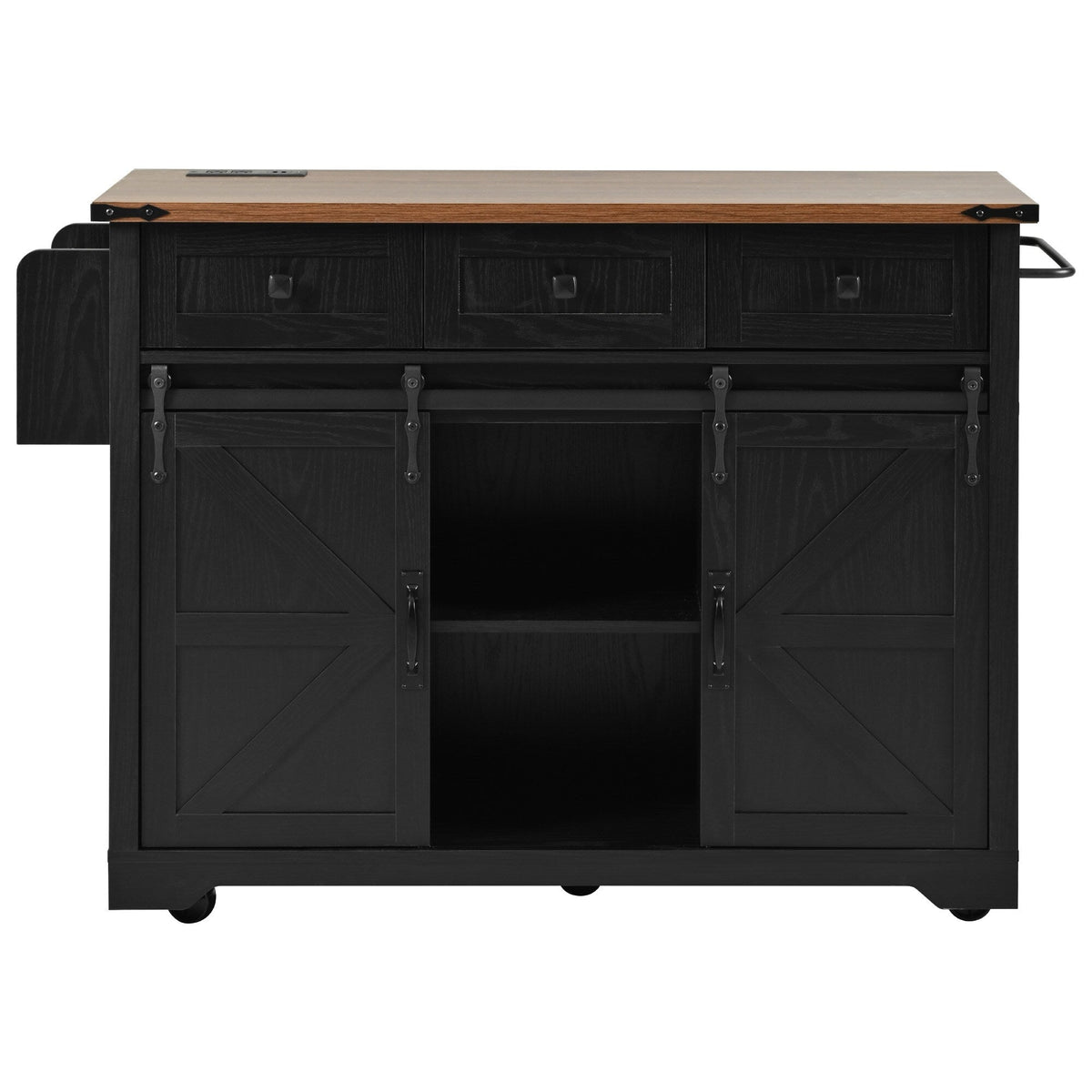 SINOFURN Black Mdf Base with Mdf Wood Top Rolling Kitchen Island (28.8-in x 53.8-in x 36.5-in)