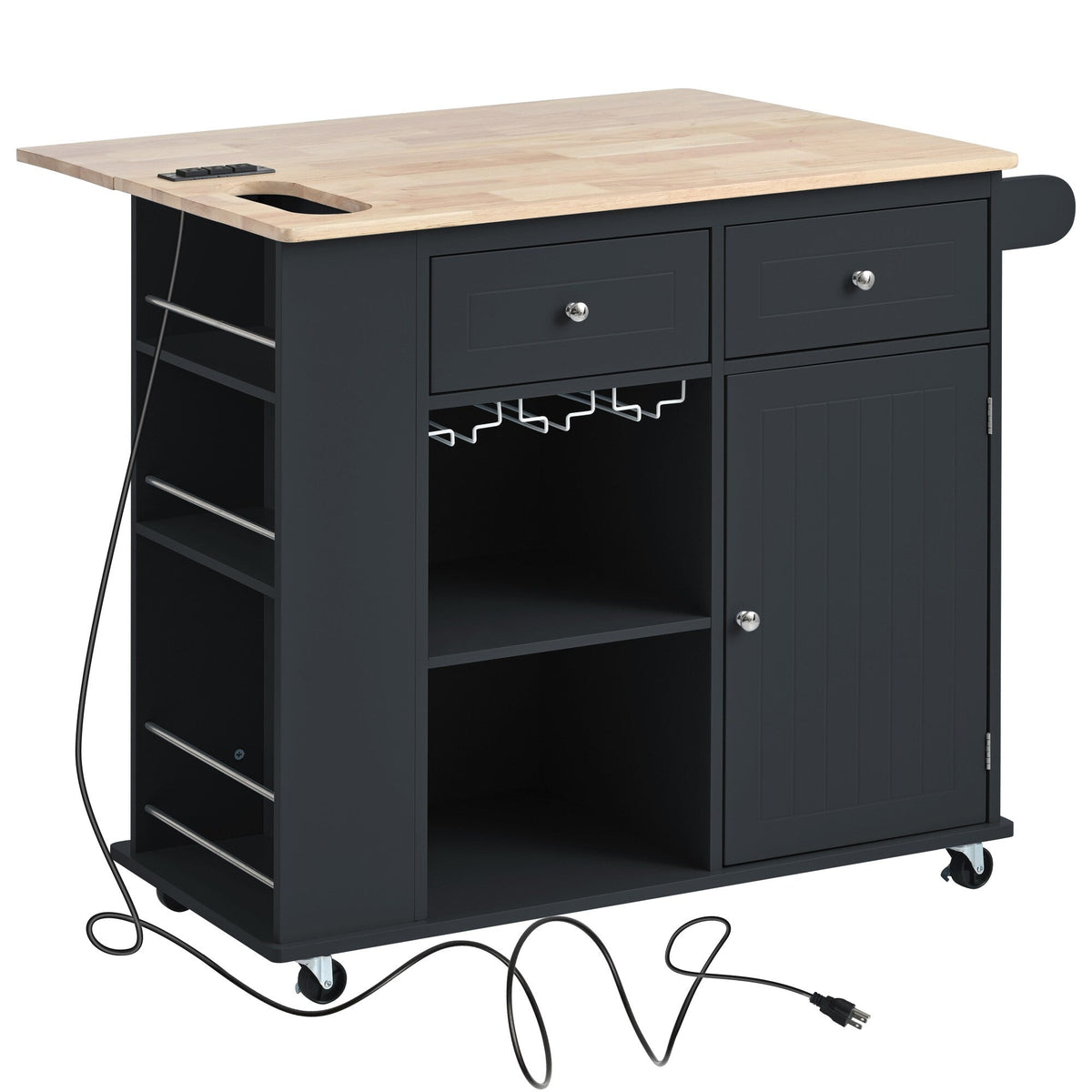 SINOFURN Black Mdf Base with Wood Top Rolling Kitchen Cart (29.3-in x 39.8-in x 33.7-in)