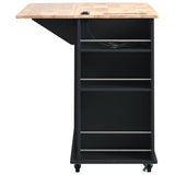 SINOFURN Black Mdf Base with Wood Top Rolling Kitchen Cart (29.3-in x 39.8-in x 33.7-in)