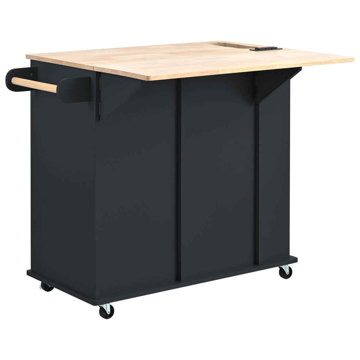 SINOFURN Black Mdf Base with Wood Top Rolling Kitchen Cart (29.3-in x 39.8-in x 33.7-in)