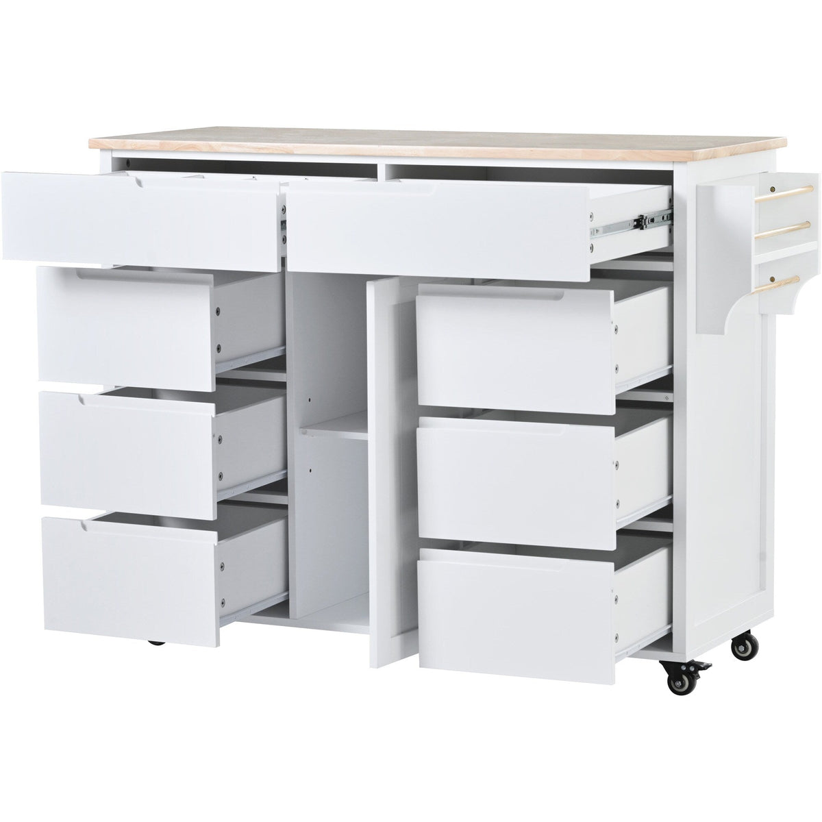 SINOFURN White Mdf Base with Wood Top Rolling Kitchen Cart (18.5-in x 53.1-in x 37-in)