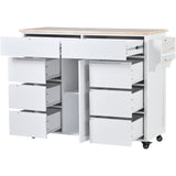 SINOFURN White Mdf Base with Wood Top Rolling Kitchen Cart (18.5-in x 53.1-in x 37-in)