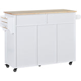 SINOFURN White Mdf Base with Wood Top Rolling Kitchen Cart (18.5-in x 53.1-in x 37-in)