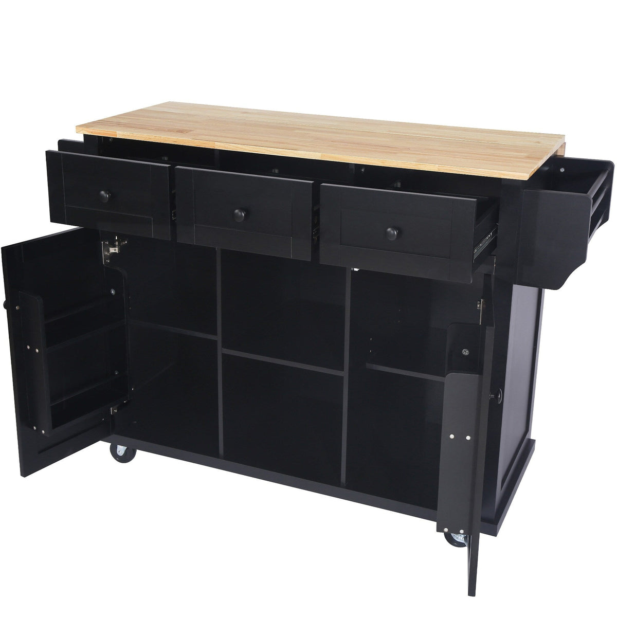 SINOFURN Black Mdf Base with Wood Top Rolling Kitchen Island (17.7-in x 53.1-in x 37.2-in)