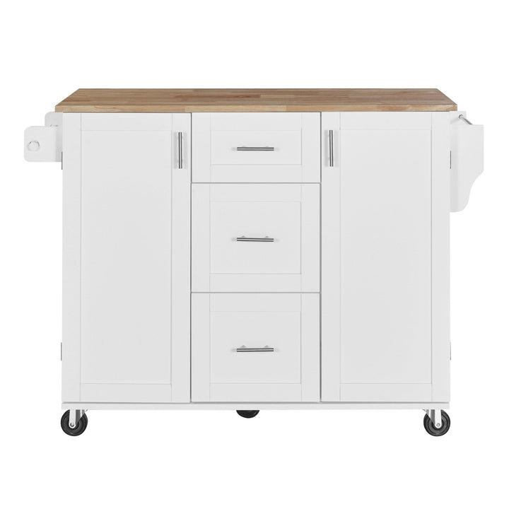 SINOFURN White Mdf Base with Wood Top Rolling Kitchen Island (17-in x 50-in x 36.9-in)