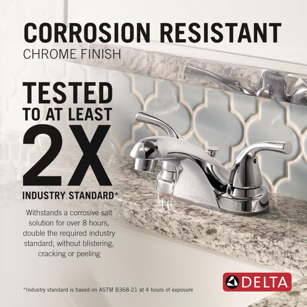 Delta Foundations Chrome 2-Handle 4-in Centerset WaterSense Bathroom Sink Faucet with Drain, B2515LF-PPU-ECO