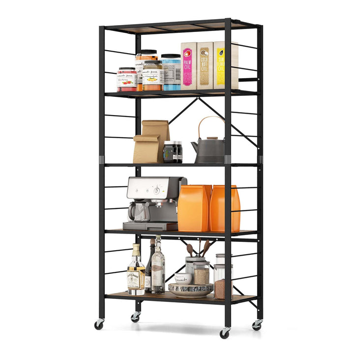 Costway Black Metal Base with Mdf Wood Top Rolling Kitchen Cart (14-in x 30-in x 60-in)