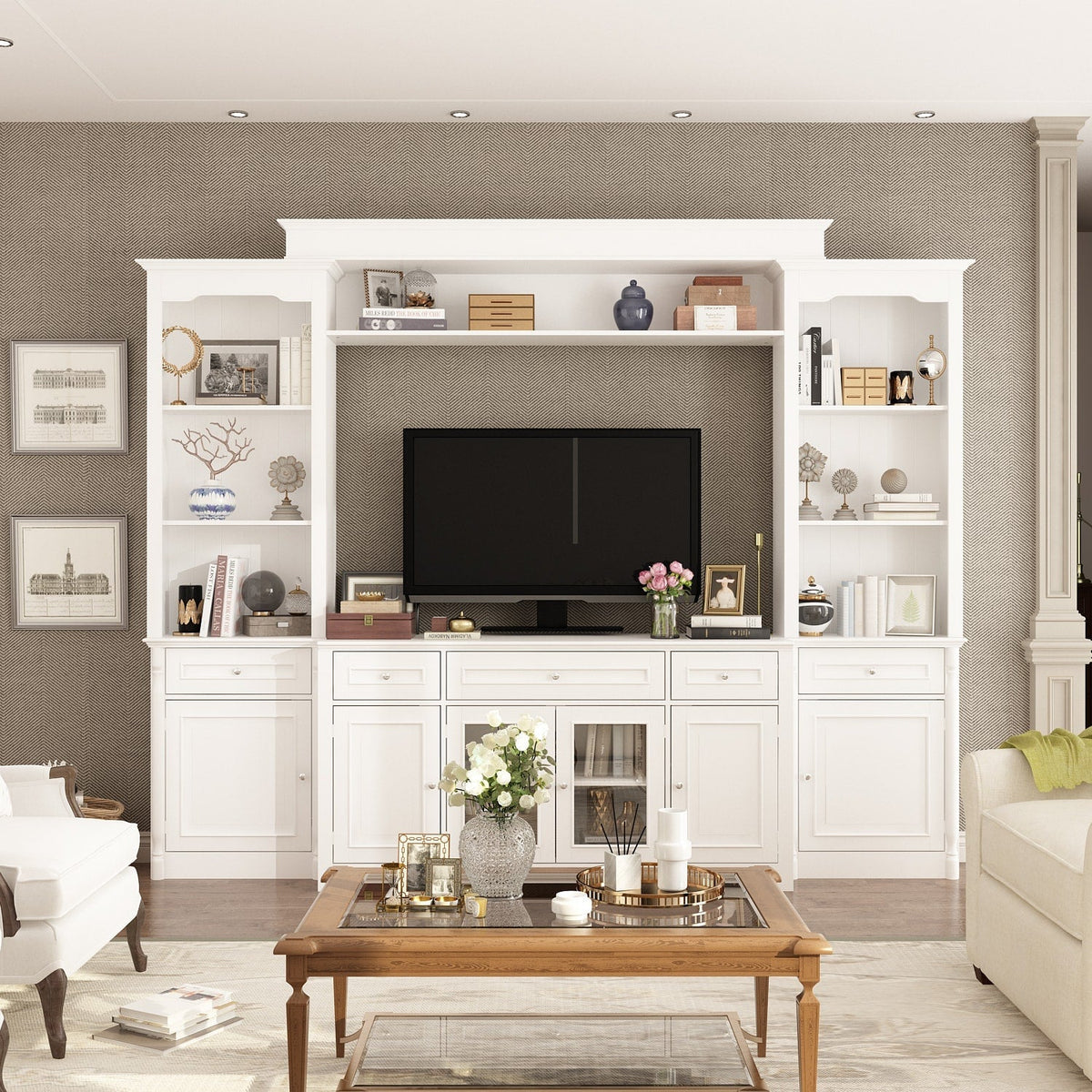 FUFU&GAGA Modern/Contemporary White Tv Cabinet Integrated Tv Mount (Accommodates TVs up to 55-in)