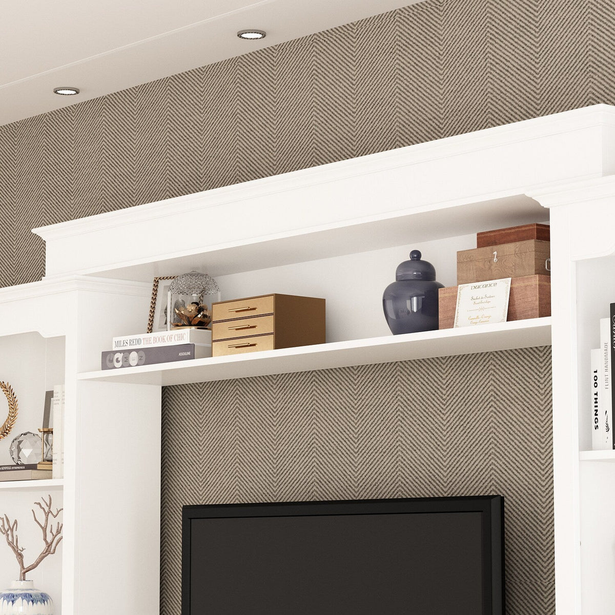FUFU&GAGA Modern/Contemporary White Tv Cabinet Integrated Tv Mount (Accommodates TVs up to 55-in)