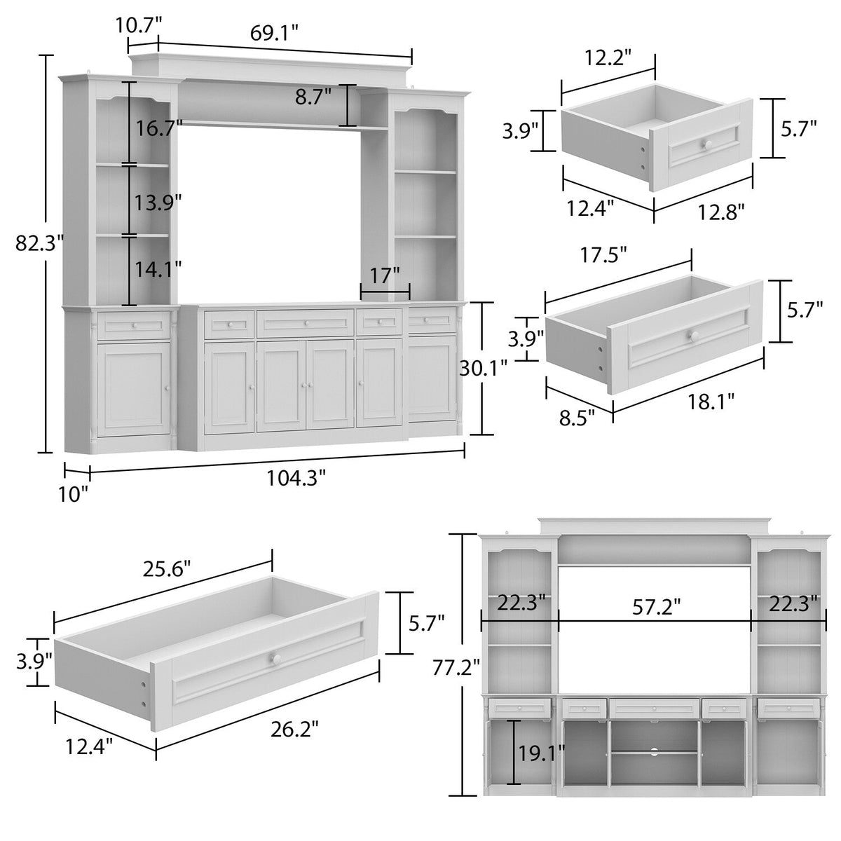 FUFU&GAGA Modern/Contemporary White Tv Cabinet Integrated Tv Mount (Accommodates TVs up to 55-in)