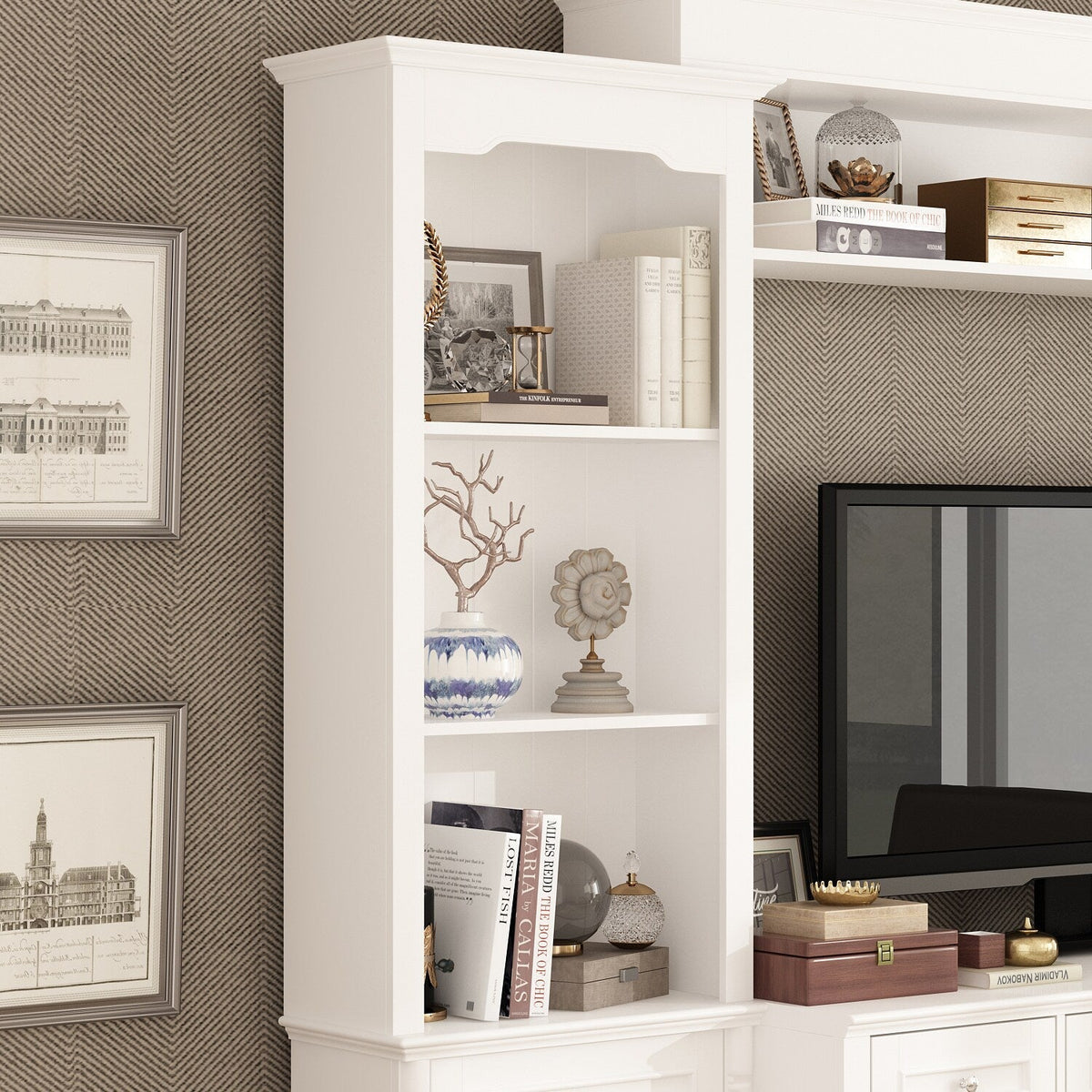FUFU&GAGA Modern/Contemporary White Tv Cabinet Integrated Tv Mount (Accommodates TVs up to 55-in)
