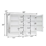 WELLFOR V1 Solid Wood 55-in x 35-in Surface Mount White Mirrored Soft Close Medicine Cabinet