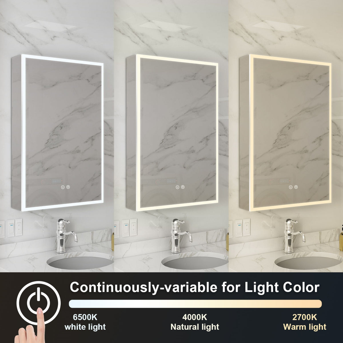 WELLFOR V2 20-in x 30-in Lighted LED Fog Free Surface/Recessed Mount Silver Mirrored Soft Close Medicine Cabinet with Outlet