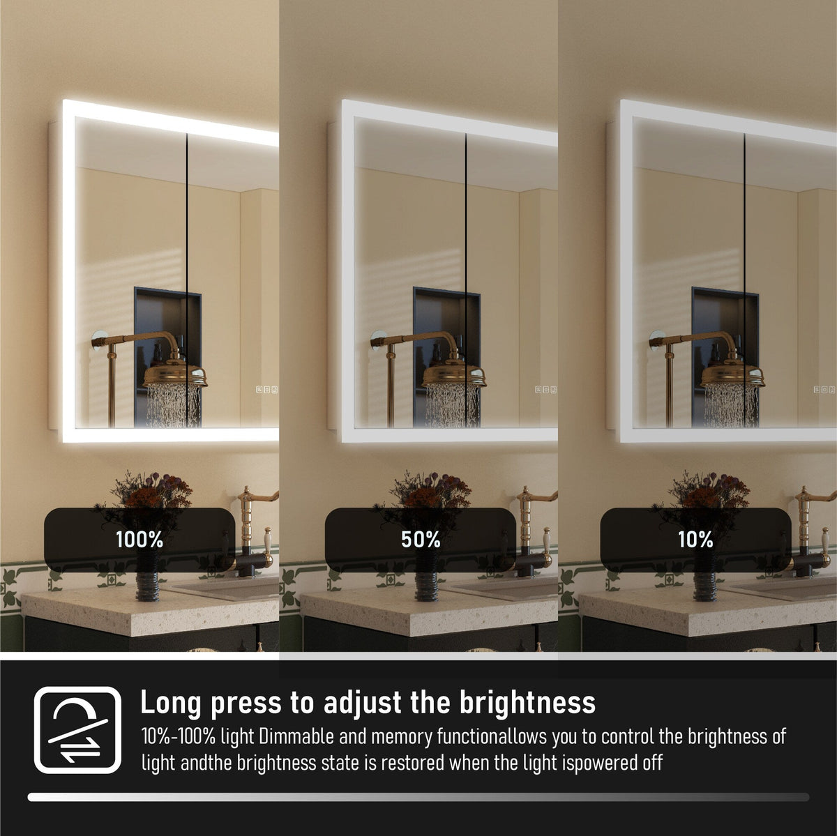 WELLFOR V3 48-in x 32-in Lighted LED Fog Free Surface/Recessed Mount Silver Mirrored Soft Close Medicine Cabinet