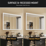 WELLFOR V3 48-in x 32-in Lighted LED Fog Free Surface/Recessed Mount Silver Mirrored Soft Close Medicine Cabinet