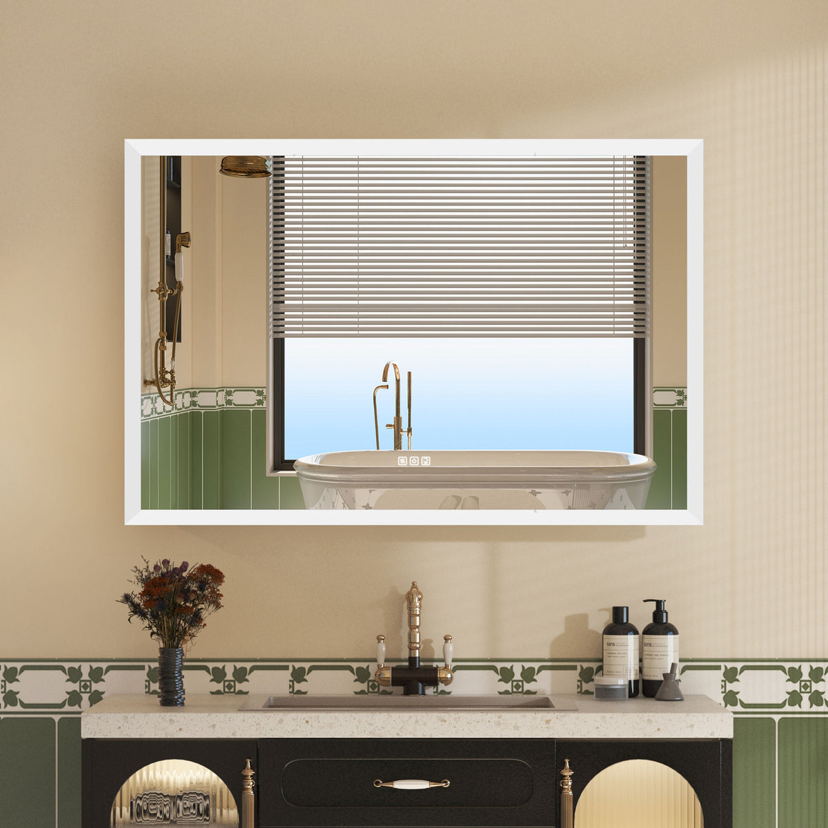WELLFOR V3 48-in x 32-in Lighted LED Fog Free Surface/Recessed Mount Silver Mirrored Soft Close Medicine Cabinet