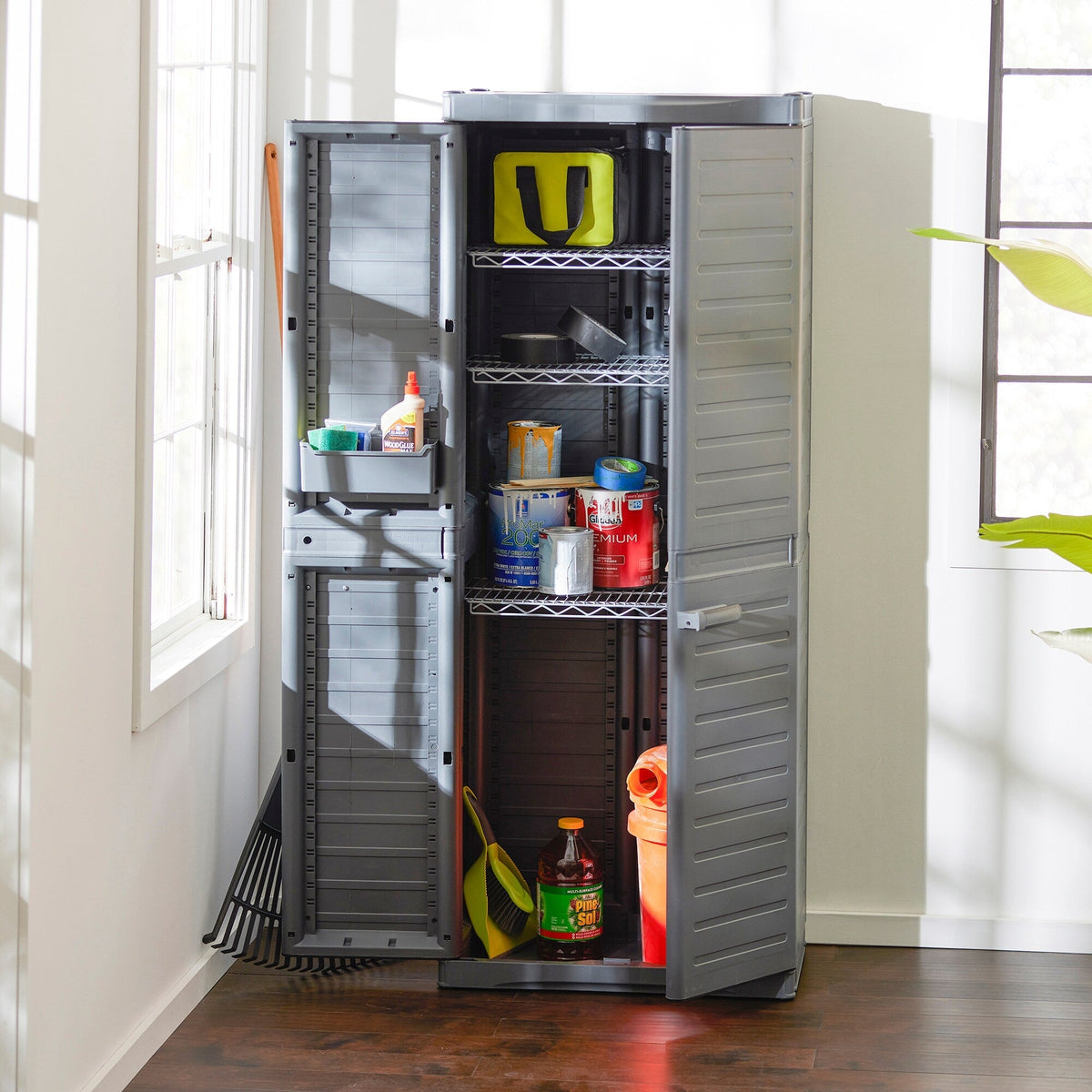 Gracious Living 17-in W x 69-in H Plastic Grey/Black Freestanding Utility Storage Cabinet