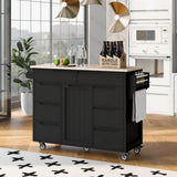 Runesay Black Mdf Base with Mdf Wood Top Rolling Kitchen Island (18.5-in x 53.15-in x 37-in)