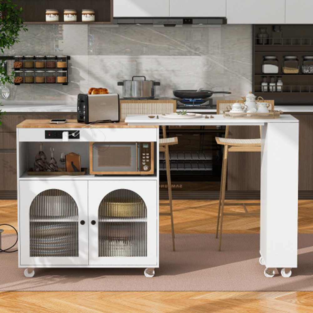 Runesay White Mdf Base with Mdf Wood Top Rolling Kitchen Island (16.92-in x 41.11-in x 38.22-in)