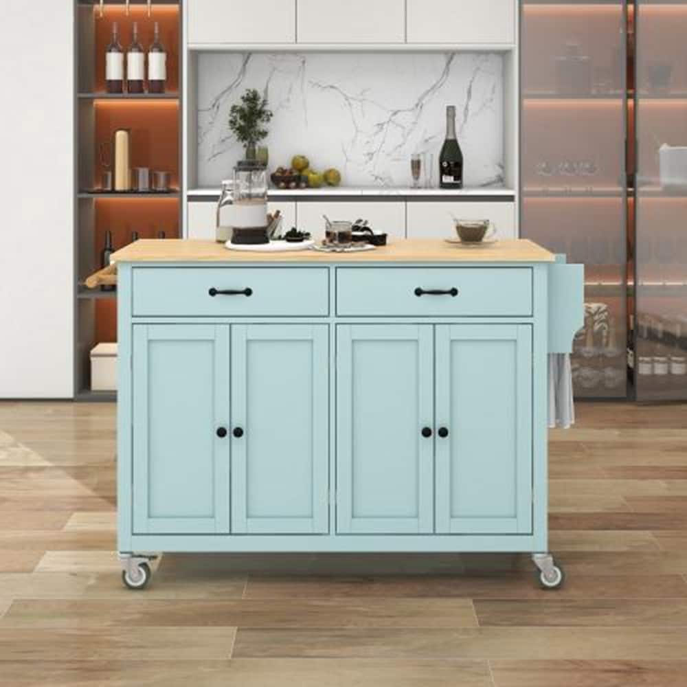Runesay Green Mdf Base with Mdf Wood Top Rolling Kitchen Island (18.5-in x 54.33-in x 36.22-in)