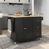 Runesay Black Wood Base with Wood Top Rolling Kitchen Island (29.5-in x 52.76-in x 36.81-in)