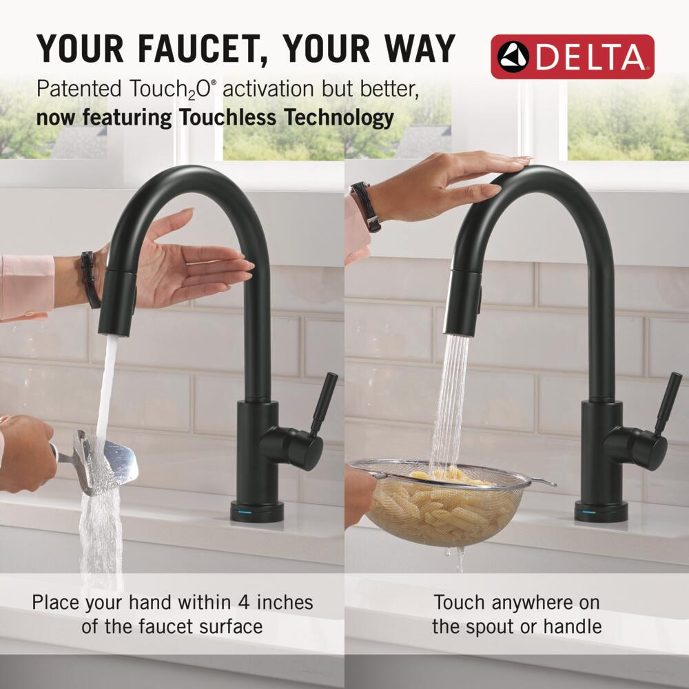 Delta Trask Matte Black Touch2O Touchless Single-Handle Pull-Down Kitchen Faucet with Deck Plate & Soap Dispenser