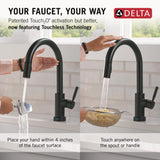 Delta Trask Matte Black Touch2O Touchless Single-Handle Pull-Down Kitchen Faucet with Deck Plate & Soap Dispenser