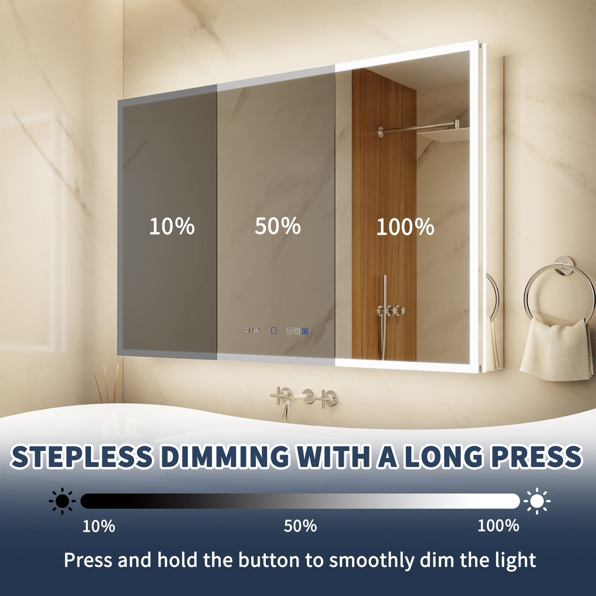 ExBrite 20-in x 32-in Lighted LED Fog Free Surface/Recessed Mount Silver Mirrored Soft Close Medicine Cabinet with Outlet