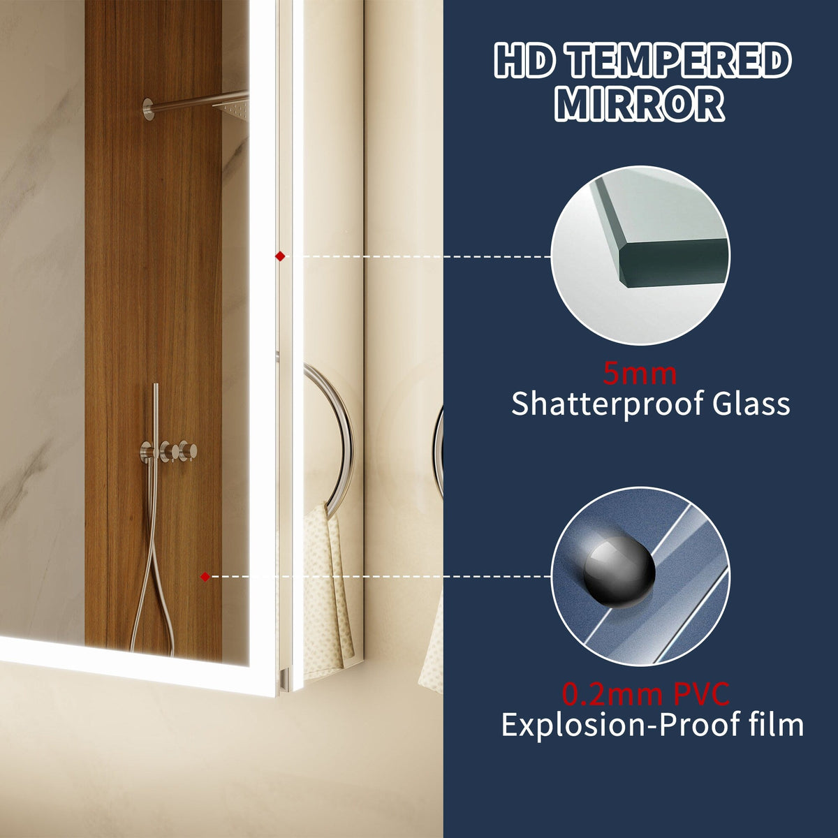 ExBrite 20-in x 32-in Lighted LED Fog Free Surface/Recessed Mount Silver Mirrored Soft Close Medicine Cabinet with Outlet