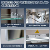 ExBrite 36-in x 32-in Lighted LED Fog Free Surface/Recessed Mount Silver Mirrored Soft Close Medicine Cabinet with Outlet