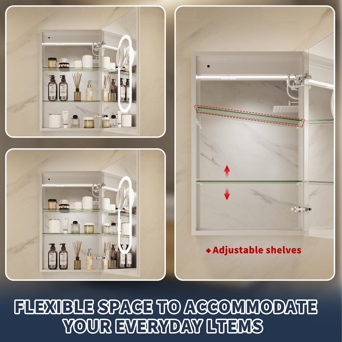 ExBrite 20-in x 32-in Lighted LED Fog Free Surface/Recessed Mount Silver Mirrored Soft Close Medicine Cabinet with Outlet