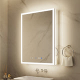 ExBrite 24-in x 32-in Lighted LED Fog Free Surface/Recessed Mount Silver Mirrored Soft Close Medicine Cabinet with Outlet