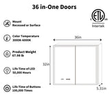 ExBrite 36-in x 32-in Lighted LED Fog Free Surface/Recessed Mount Silver Mirrored Soft Close Medicine Cabinet with Outlet